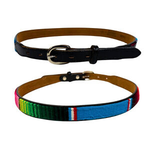 Acme Woven Stripe Belt Size 30 Colorful Western USA Made Leather Silver Buckle